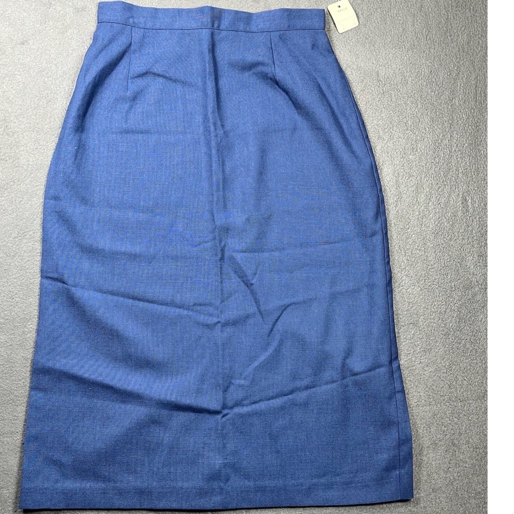 VTG Women Pencil Skirt Blue High Waist Midi Office Minimalist Mod USA 9 10 retro